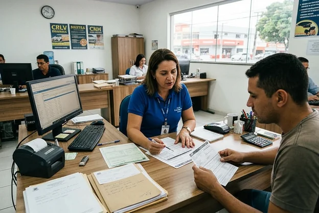 Despachante ajudando a analisar recurso para multa de trânsito em Aracaju.